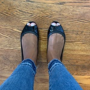 Tory Burch black peep toe flats
